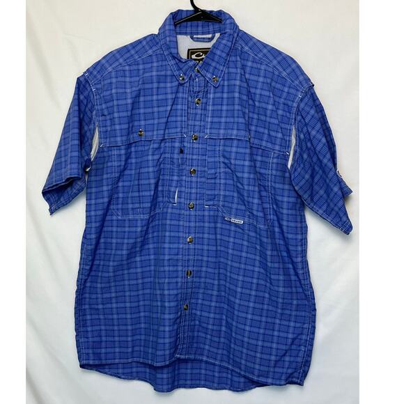 Drake Men's Size M Blue Short Sleeve Button Front Fishing Shirt – Outdoor Sport - Picture 1 of 8